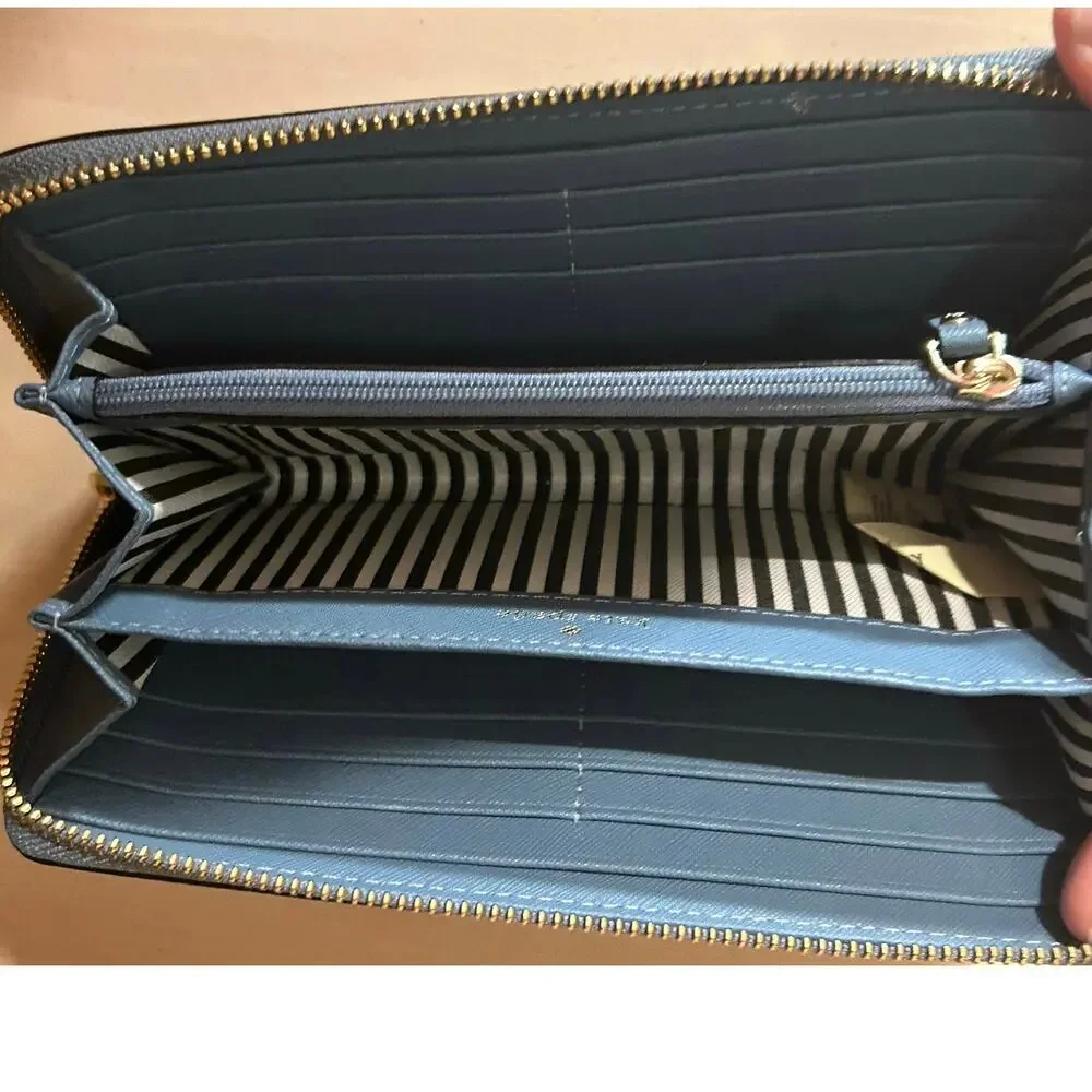 Kate Spade Saffiano Leather Zip Around Continental Wallet Blue Clutch Staci L